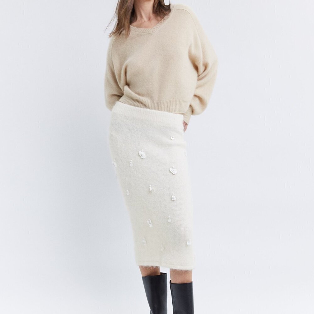 Zara SEQUIN ALPACA BLEND KNIT SKIRT Size M ,L NEW WITH TAG!